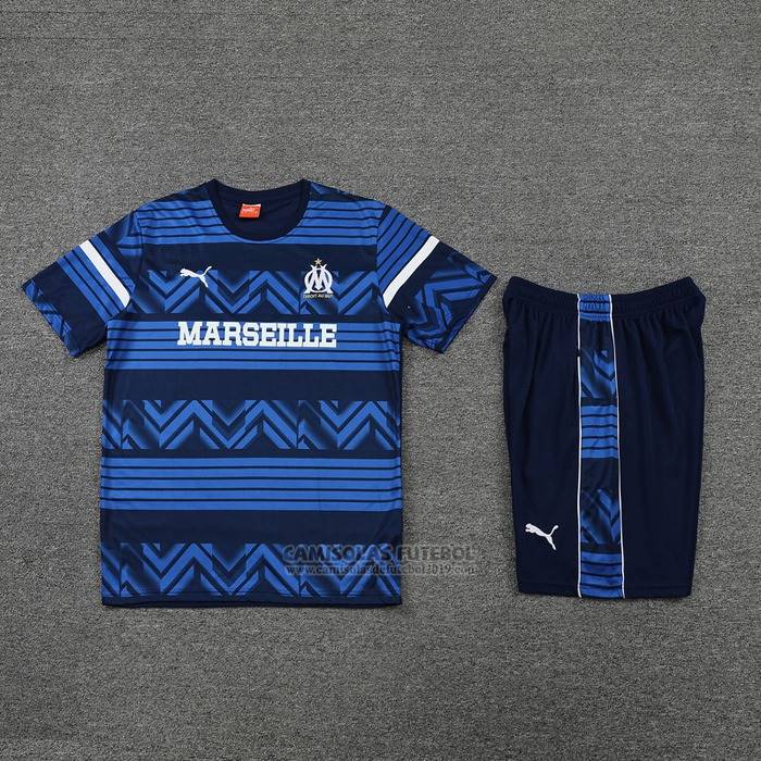 Fato de Treino Olympique Marsella Manga Curta 2022-2023 Azul - Calcas Curta